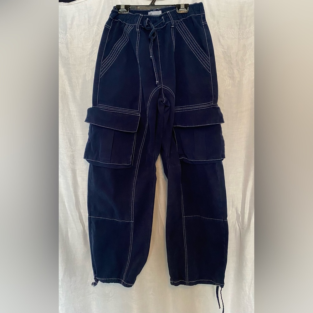 Navy Blue Cargo Canvas Pants